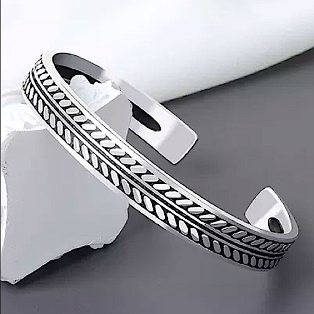 Sterling Silver Pattern Bangle Cuff Bracelet